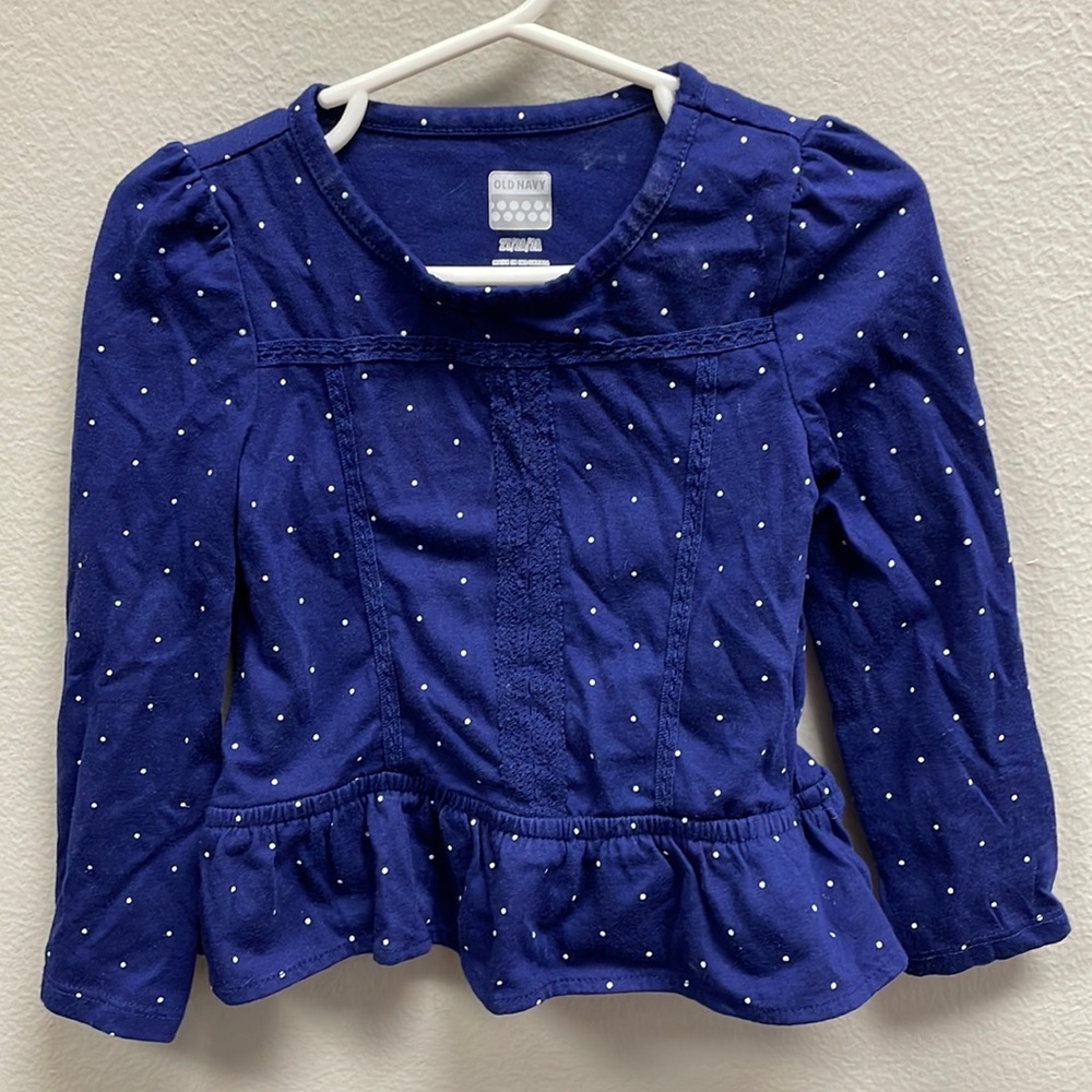 Old Navy Long Sleeved Navy Polka Dot T-shirt Sz 2T